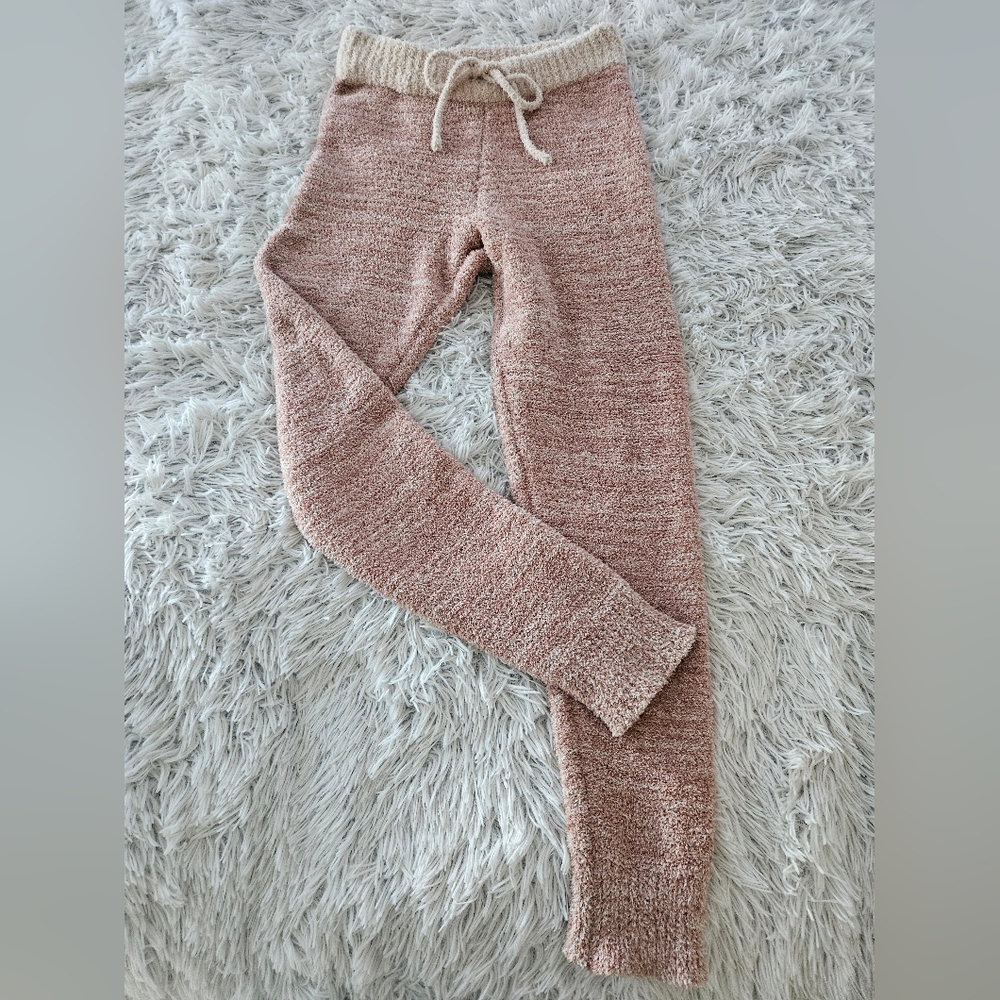 Thread & Supply Fuzzy Pink & Cream Drawstring Joggers Slimmed Cuff Hem Womens S